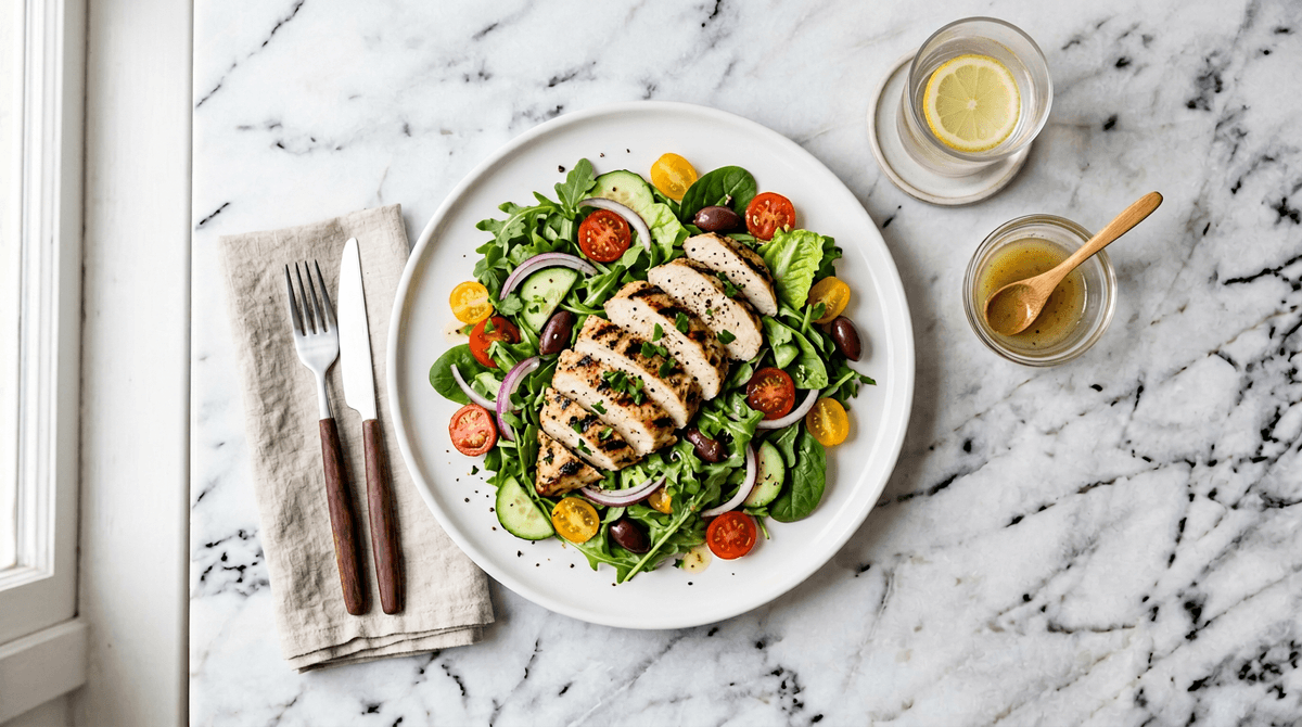Grilled chicken, quinoa and greens